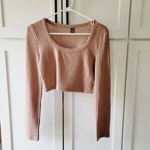 Ribbed Knit Crop Top Long Sleeve Taupe Women’s Large L 8/10 Shein